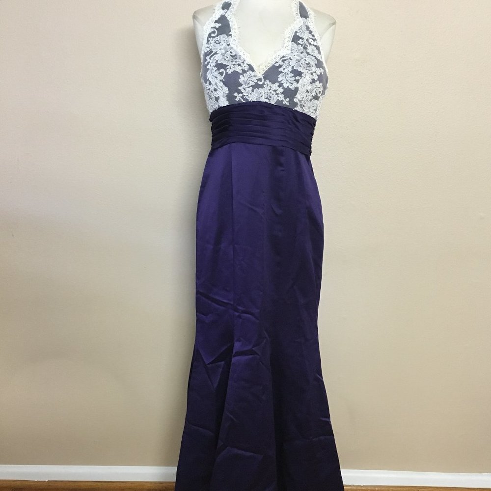 Alexia Couture Halter Lace Satin trumpet prom gown